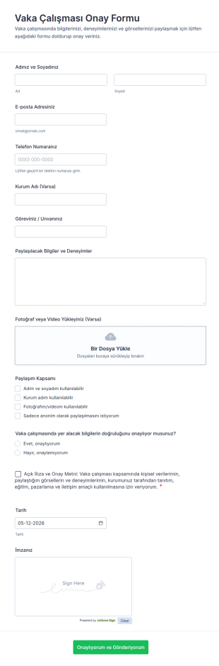 Vaka Çalışması Onay Form Şablonu