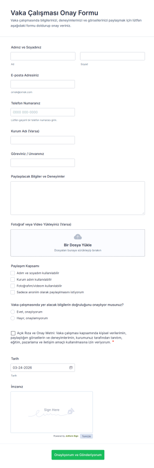 Vaka Çalışması Onay Form Şablonu