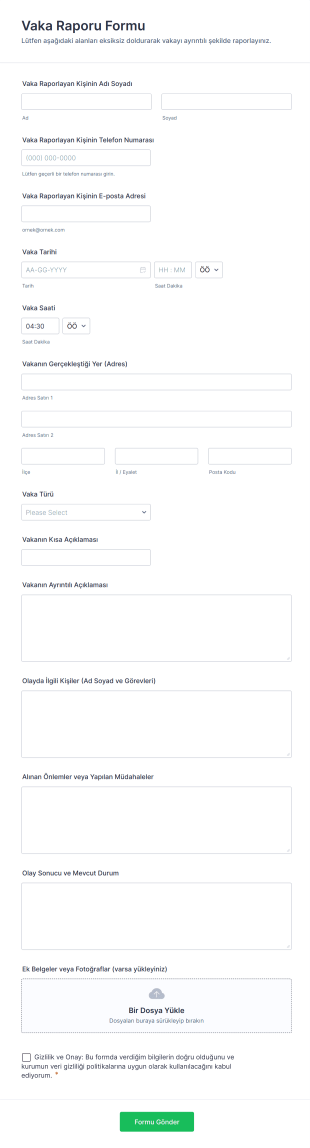 Vaka Raporu Form Şablonu
