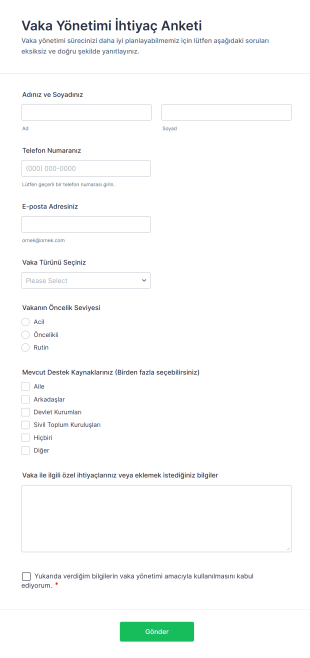 Vaka Yönetimi İhtiyaç Anketi Form Template