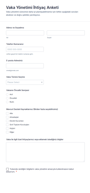 Vaka Yönetimi İhtiyaç Anketi Form Şablonu