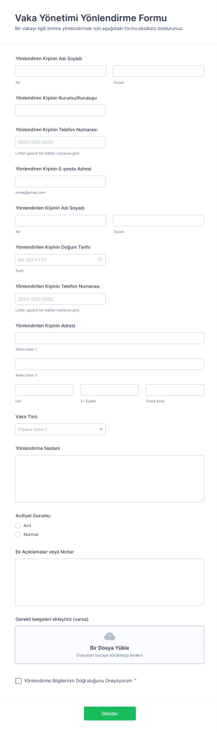 Vaka Yönetimi Yönlendirme Form Şablonu