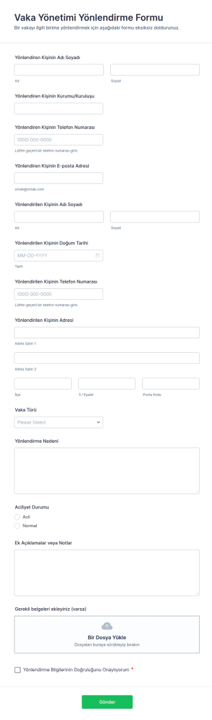 Vaka Yönetimi Yönlendirme Form Şablonu