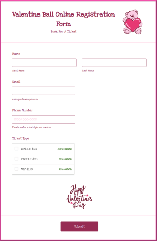 Valentine Ball Online Registration Form Template