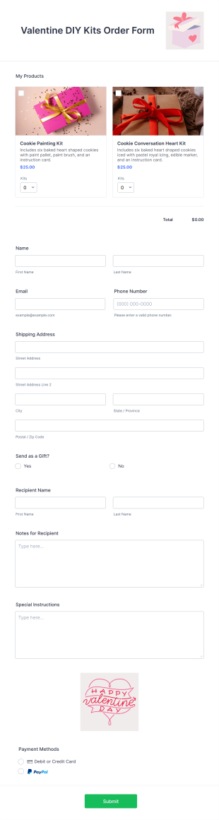 Valentine DIY Kits Order Form Template