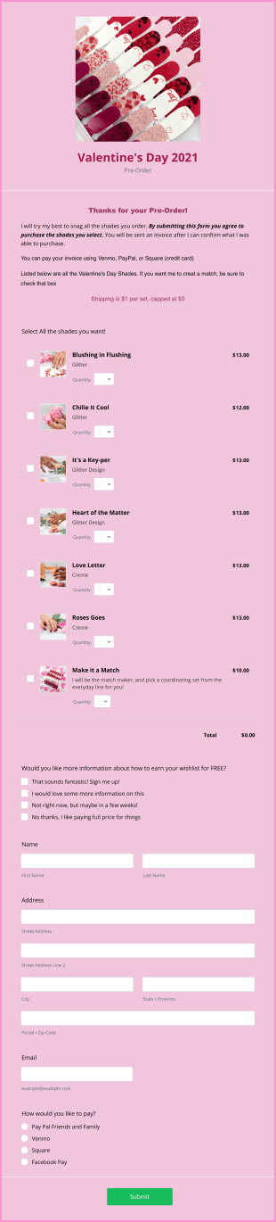 Valentine's Day 2021 Form Template