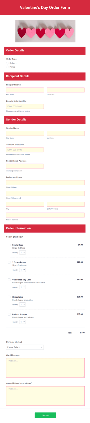 Valentine’s Day Order Form Template