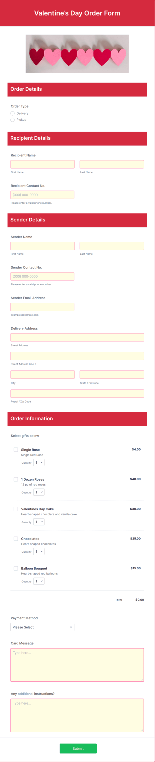 Valentine’s Day Order Form Template