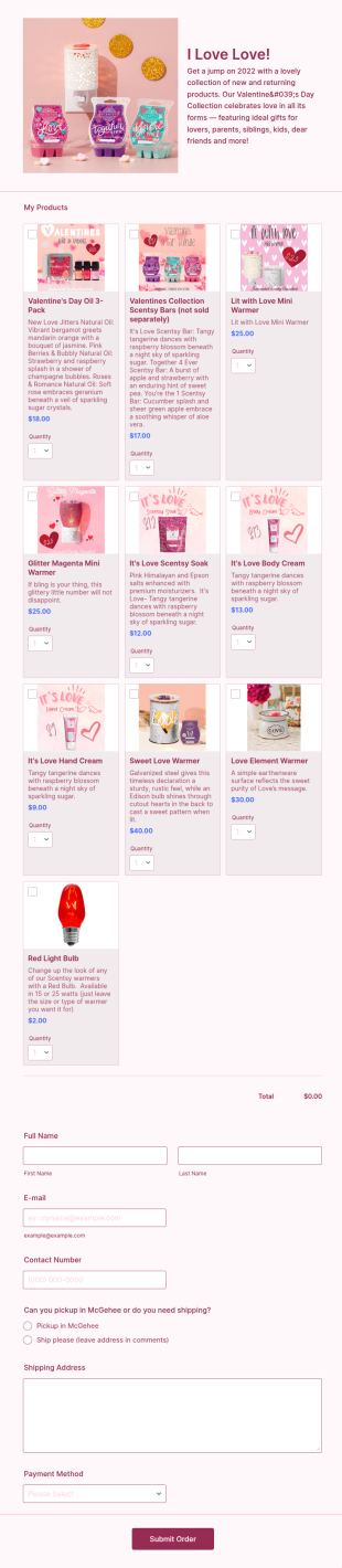 Valentines Day Pre Order Form Template