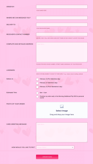 Valentine's Day Flower Order Form Template