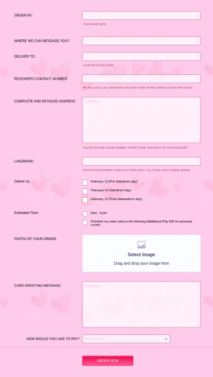 Valentine's Day Flower Order Form Template