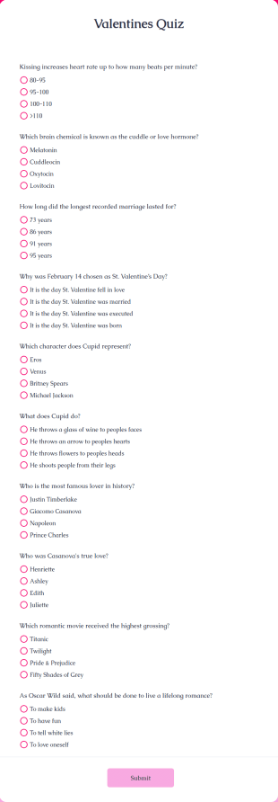 Valentines Quiz Form Template