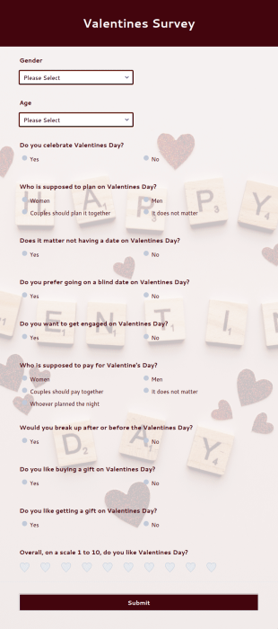 Valentines Survey Form Template
