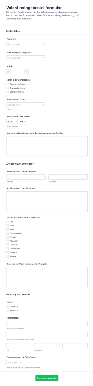 Valentinstags Bestellformular