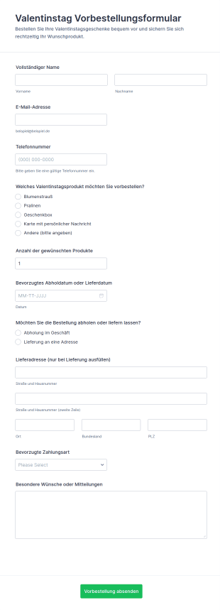 Valentinstags Vorbestellformular