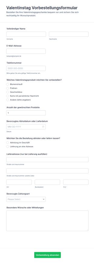 Valentinstags Vorbestellformular