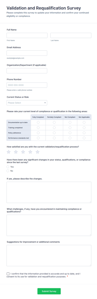 Validation And Requalification Survey Form Template