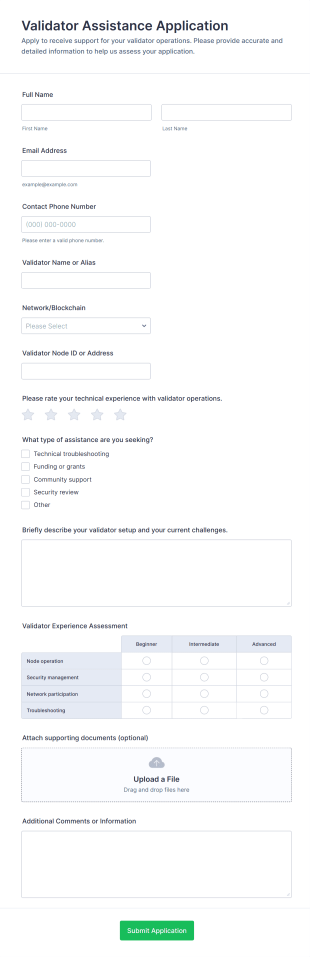 Validator Assistance Application Form Template