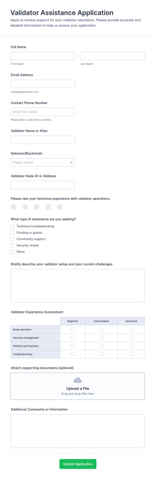 Validator Assistance Application Form Template