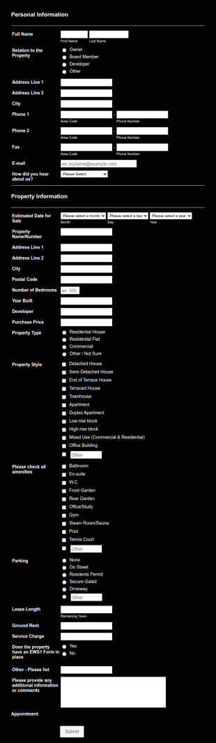 Valuation Information Form Template