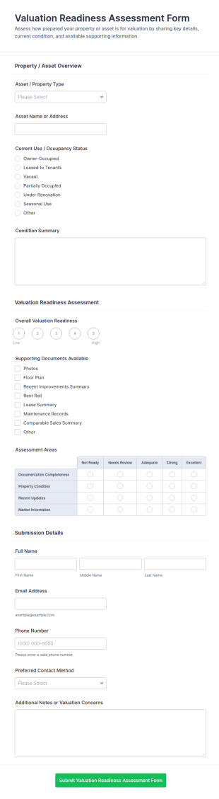 Valuation Readiness Assessment Form Template