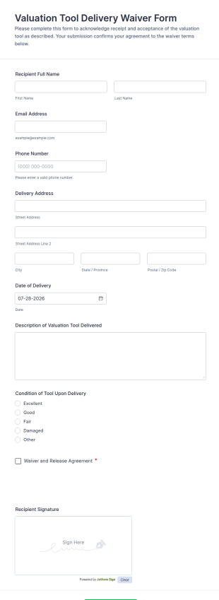 Valuation Tool Delivery Waiver Form Template