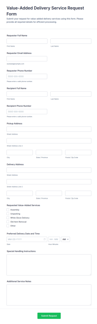 Value Added Delivery Service Request Form Template