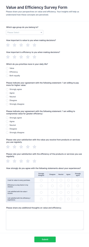 Value And Efficiency Survey Form Template