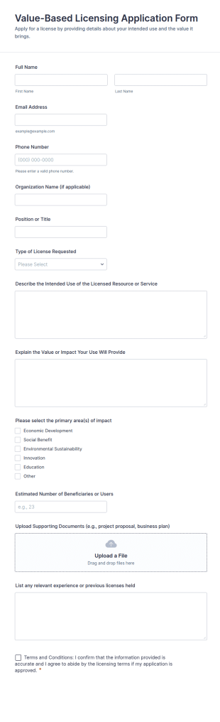 Value Based Licensing Application Form Template