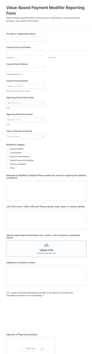 Value Based Payment Modifier Reporting Form Template