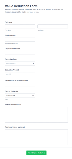 Value Deduction Form Template