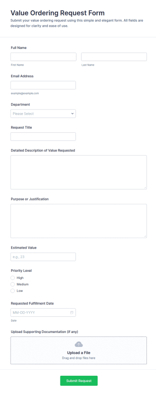 Value Ordering Request Form Template