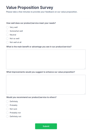 Value Proposition Survey Form Template