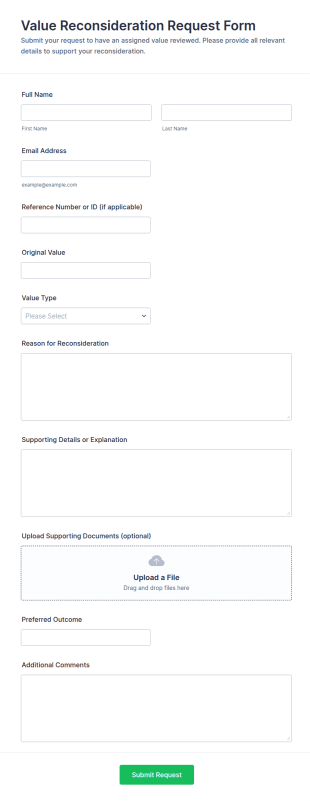 Value Reconsideration Request Form Template