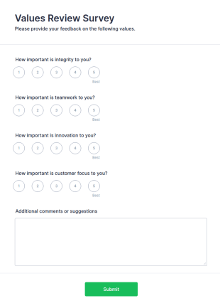Values Review Survey Form Template