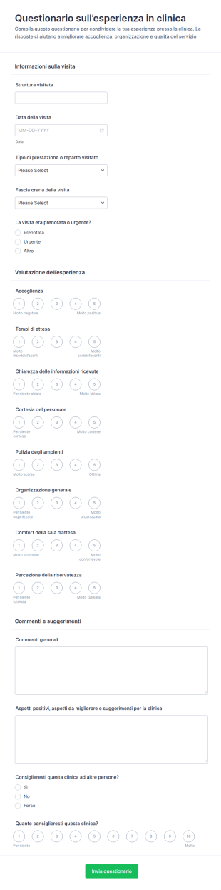 Valuta La Tua Esperienza In Clinica Survey