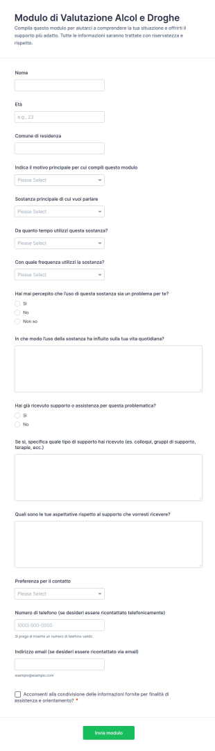 Valutazione Alcol E Sostanze Form