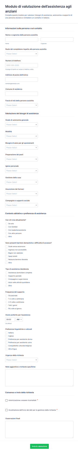 Valutazione Assistenza Anziani Modulo