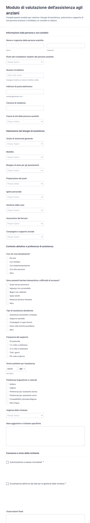 Valutazione Assistenza Anziani Modulo