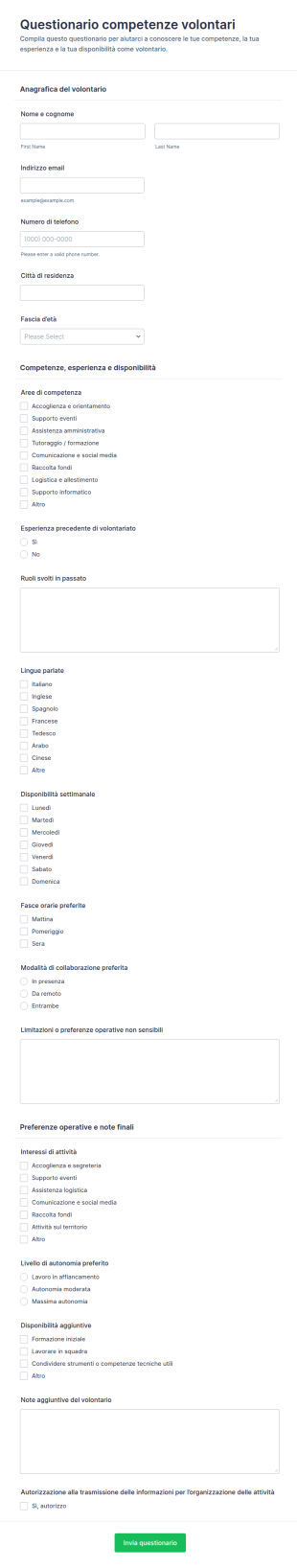 Valutazione Competenze Volontari Survey