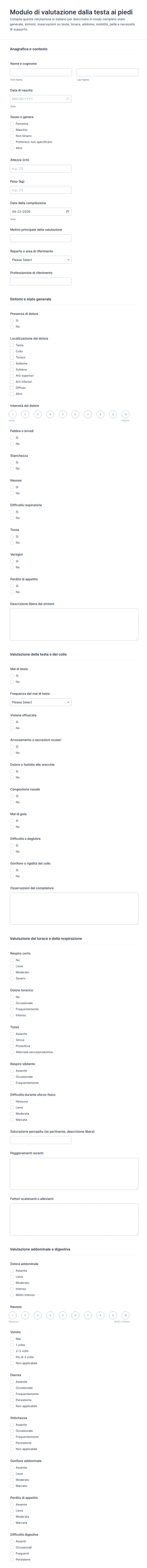 Valutazione Completa Del Corpo Form