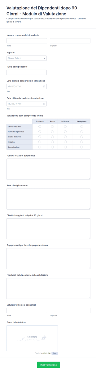 Valutazione Dei Dipendenti Dopo 90 Giorni Modulo Di Valutazione