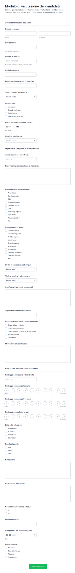 Valutazione Del Candidato Questionario