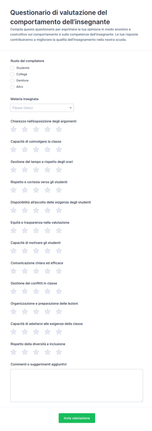 Valutazione Del Comportamento Dell’Insegnante Questionario