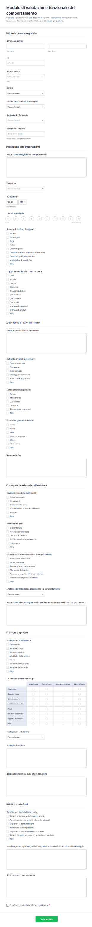 Valutazione Del Comportamento Funzionale Modulo Di Valutazione Inclusivo