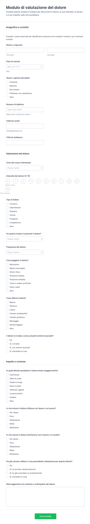 Valutazione Del Dolore – Questionario