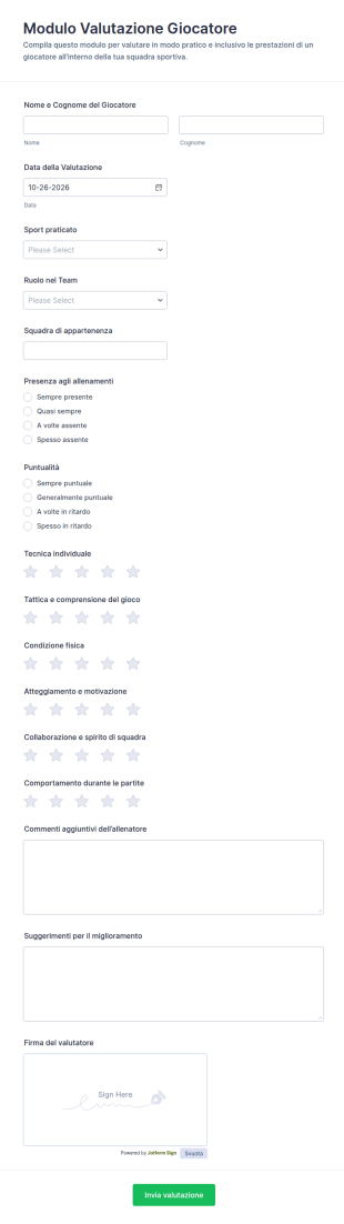 Valutazione Del Giocatore Questionario