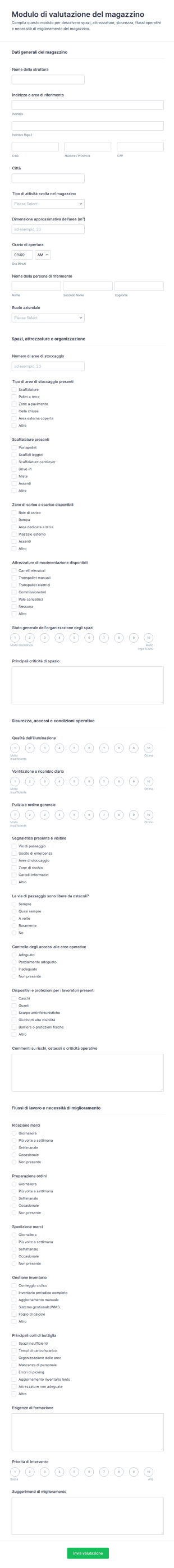 Valutazione Del Magazzino Form