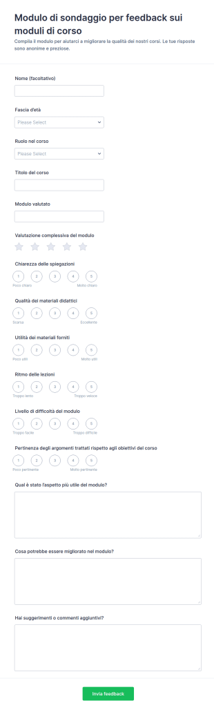 Valutazione Del Modulo Del Corso Survey