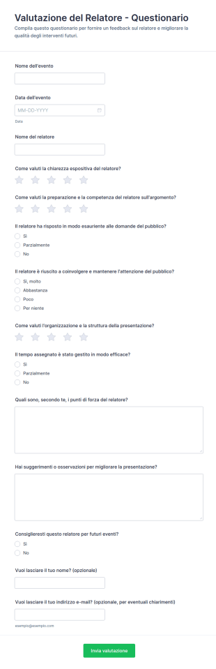 Questionario Di Valutazione Del Relatore